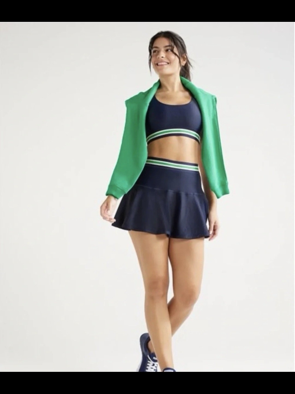 Wilson Navy Tennis Skirt with Green Waist Stripe